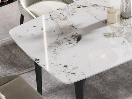 70.87" Modern Artificial Stone Pandora White Curved Black Metal Leg Dining Table - Antique White