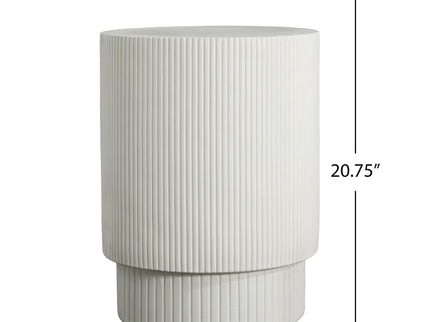 Handmade Side Table With Ribbed Design For Indoor And Outdoor Use - White