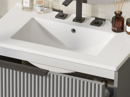 Fluted Bathroom Vanity With Ceramic Sink, Freestanding Cabinet