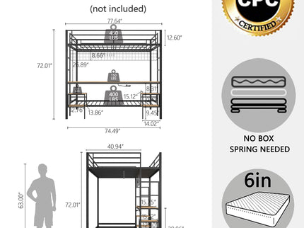 Ethan - Bunk Bed With Desk, Charging Station, Storage Shelves