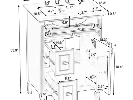 Modern Bathroom Vanity With Sink, Flip Drawer, 2 Drawers, Adjustable Shelf