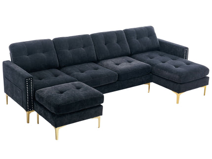 Modern L - Shape Convertible Sectional Sofa With Movable Ottoman