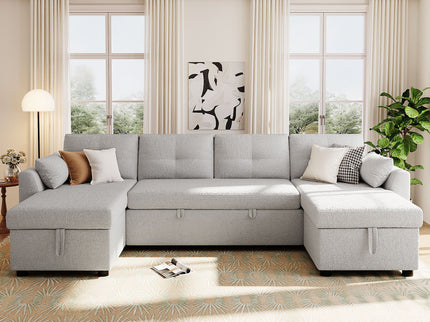 U-Shaped Sectional Sofa Bed With Storage And USB Ports