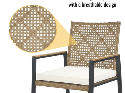 5 Piece Patio Dining Table Set, Acacia Wood Table Top With Umbrella Hole