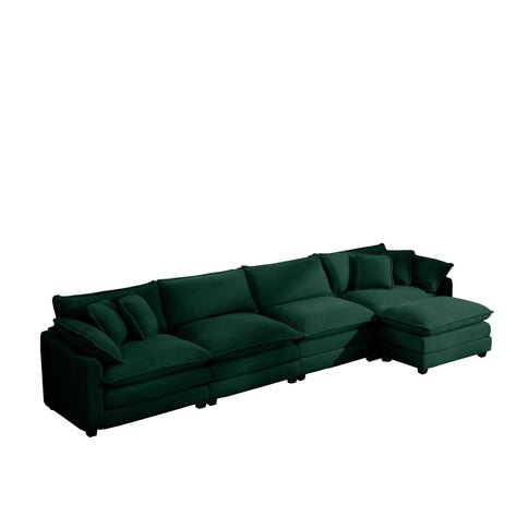 Modern Modular Cushion Sofa With Ottoman, Low Back, Deep Seating Sofa Set
