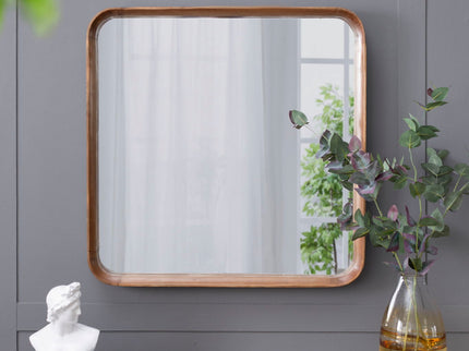 Square Mirror With Wood Frame, Wall Mirror For Living Room Bathroom Entryway - Brown