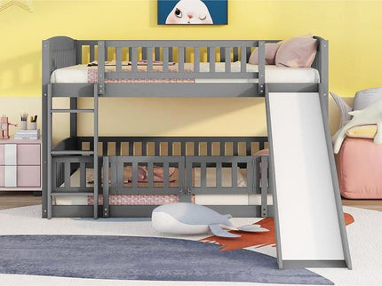 Low Bunk Bed With Slide, Fence And Ladder