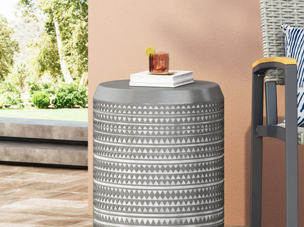 Outdoor Side Table With Cylindrical Shape - White