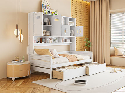 Daybed With All-In-One Cabinet And Shelf