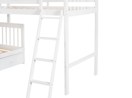 Solid L Shaped Bunk Bed With 3 Drawers, Ladder And Staircase