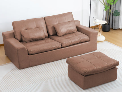L - Shaped Modular 2 Seater Sofa With Movable Ottoman And High Density Sponge Cushions For Living Room