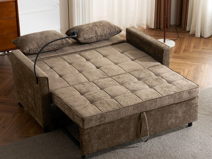 Pull-Out Sleeper Sofa With Reversible Backrest Cushion, Side Pockets, 2 USB Ports And A Phone Holder For Living Room