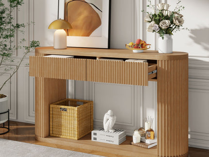 Oval Fluted Console Table With 2 Drawers And Bottom Shelf