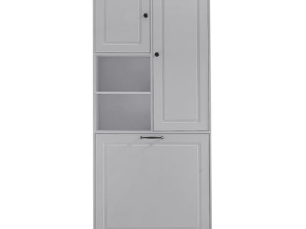 Modern Tall Storage Cabinet With Adjustable Shelves, Flip-Out Basket & Enclosed Doors