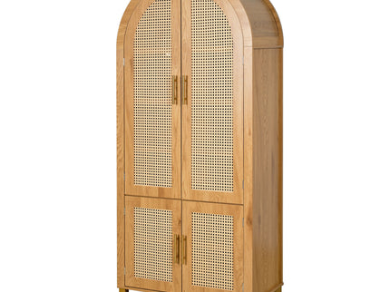 Tall Arched Cabinet With Rattan Doors & Adjustable Shelves