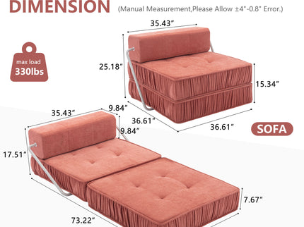 Folding Sofa With Removable Back Cushion, Convertible Futon Sleeper Chair