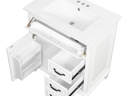 Bathroom Vanity With Sink Top, Flip Drawers, Adjustable Shelf