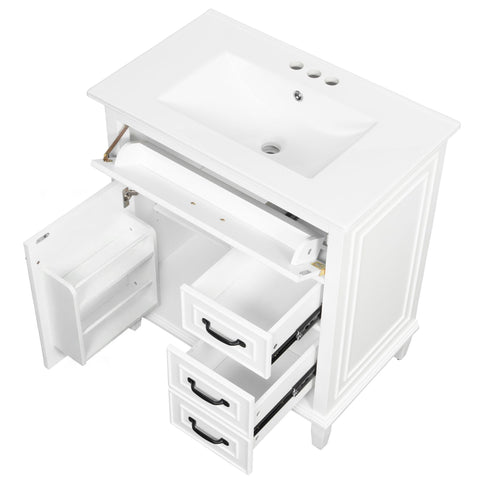 Bathroom Vanity With Sink Top, Flip Drawers, Adjustable Shelf