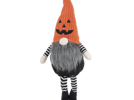 Sitting Gnome With Knit Hat, For Halloween Decor - Black / Orange / White
