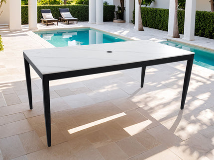 Outdoor Modern Patio Dining Table, Post Tapered Legs, Weatherproof & Rust Free