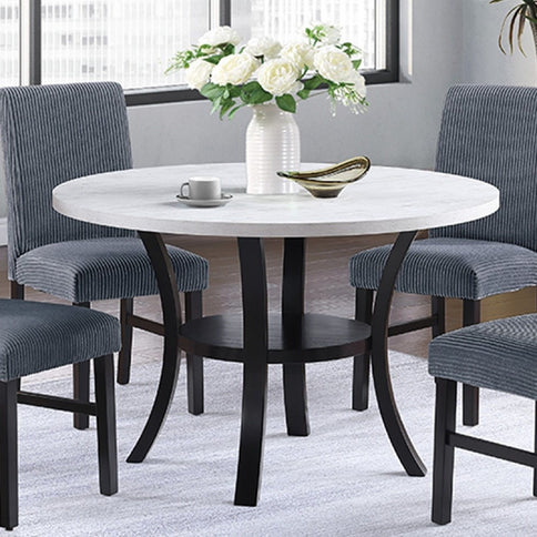 Round Dining Table With Open Bottom Shelf - Black / White