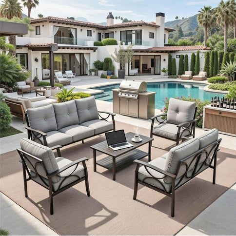 Patio Furniture Set With Coffee Table And Cushions For Backyard