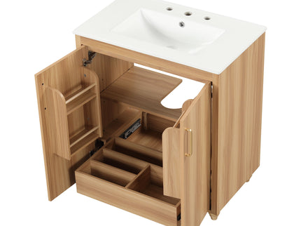 30" Bathroom Vanity With Sink, Cabinet With Doors And Drawer, Rectangular Shape - Natural