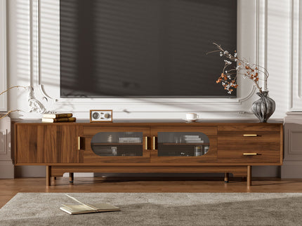 Modern TV Stand With Fluted Glass Doors & 2 Drawers