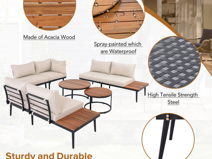 Modern Outdoor Sectional Sofa Set With Nesting Coffee Tables