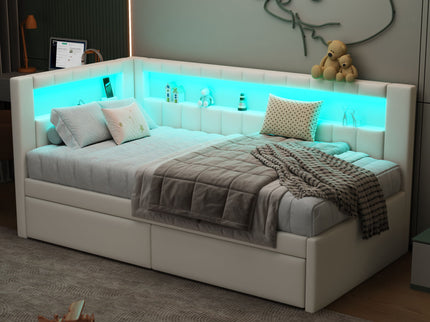 Upholstered Platform Bed With USB Ports And LED Belt