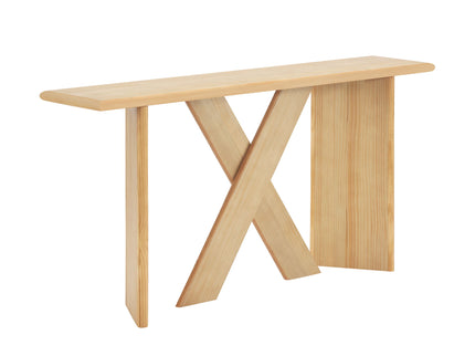 X-Frame Console Table, Angled Cross Leg Design, Rounded Edges - Natural