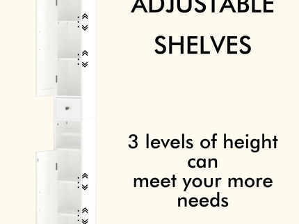 Slim Tall Bathroom Storage Cabinet With Adjustable Shelves, 2 Doors Freestanding Cabinet - White