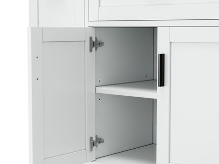 Sideboard With Extendable Table, Adjustable Shelves, 3 Tier Pull Out Rack - White