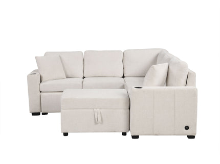 Sectional Sofa Convertible Pull-Out Sofa Bed With A Movable Storage Ottoman For Living Room