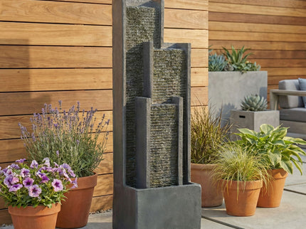 Outdoor Water Fountain With Cascading Waterfall And LED Lighting - Black