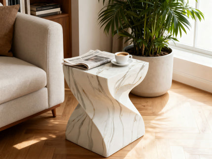 Outdoor End Table, Round Side Table For Patio And Garden - Marble