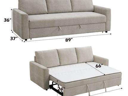 Leira - Linen Pull Out Sleeper Sofa - Beige
