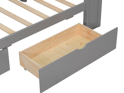 Platform Bed With Upholstered Headboard, Storage Shelves, Drawers, Charging Station, LED Lighting, Built In Desk