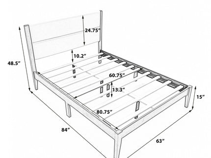 Platform Bed Frame With Upholstered Headboard, Slat Support