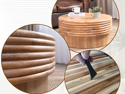 Round Wooden Coffee Table With Hidden Storage, Modern Rustic Centerpiece For Living Room - Multi / Natural / Rustic