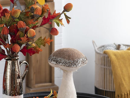 Mushroom Holiday Ornament, For Harvest Festival Fall Festival & Thanksgiving Table Decorations (Set of 2) - Beige / Light Brown