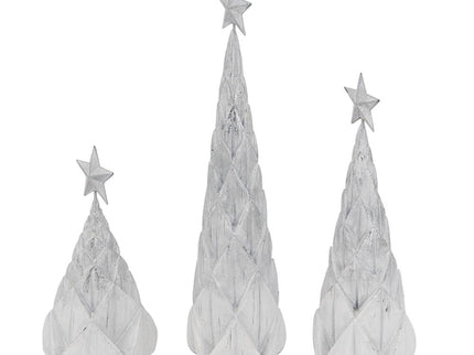 Resin / Foil Christmas Tree With Star Top (Set of 3) - White / Silver