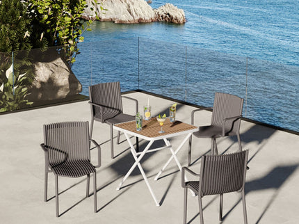 4 Modern Stackable Plastic Armchair Matched With Folding Square Table