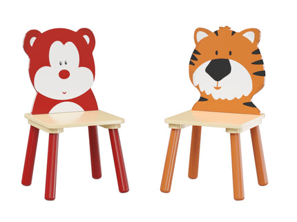 Table And 2 Chairs Set, Activity Play Table Set With Bear & Tiger Design - Natural