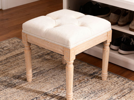 Small Padded Square Ottoman Bench For Living Room - Beige