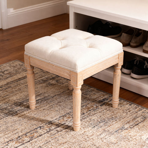 Small Padded Square Ottoman Bench For Living Room - Beige