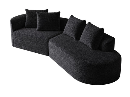 Upholstered Oversized Sectional Sofa, 4 Seater Extra Deep & Wide Curved Cloud Couch With 4 Throw Pillows For Living Room - Black