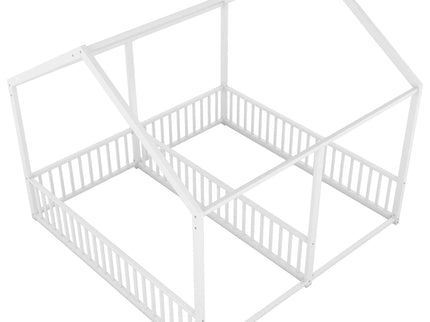 Metal Twin Size House Platform Beds 2 Shared Beds - Antique White