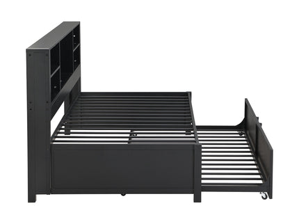 Industrial Metal Daybed With Trundle, Storage Shelves, USB Ports
