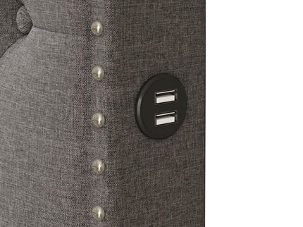 Upholstered Platform Bed With Trundle And 2 Sets Of USB Ports On Each Side, Fabric